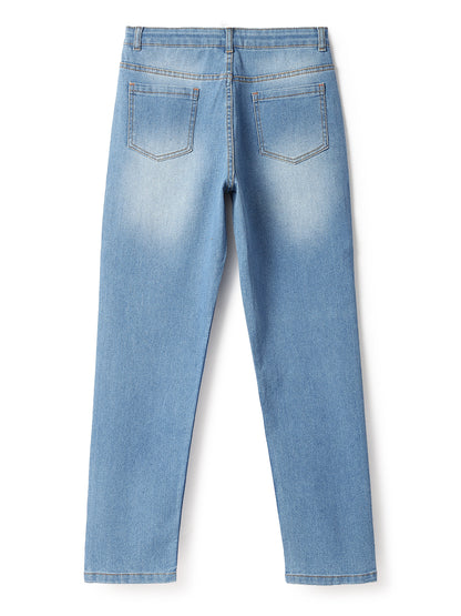 Boys Light Blue Whiskered Denim Slim Fit Jeans