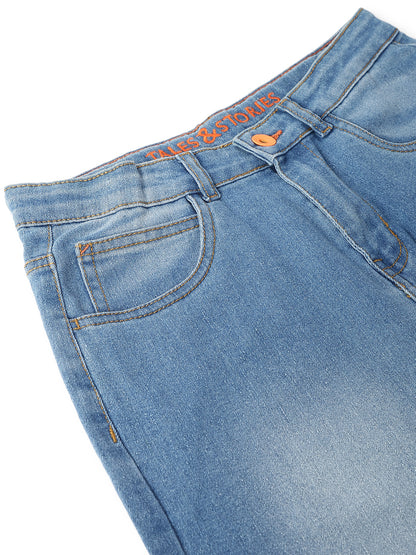 Boys Light Blue Whiskered Denim Slim Fit Jeans