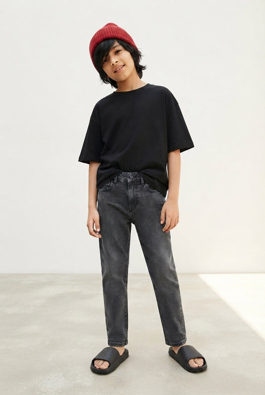 Boys Charcoal Grey Casual Jeans