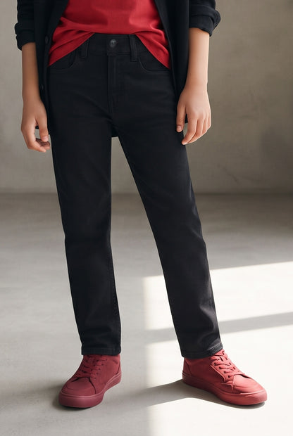 Boys Slim Fit Black Casual Denim Jeans