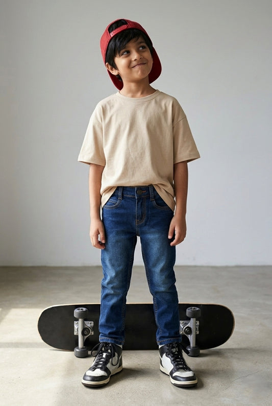 Boys Dark Blue Slim Fit Casual Denim Jeans