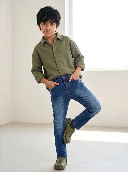 Boys Dark Blue Slim Fit Casual Denim Jeans