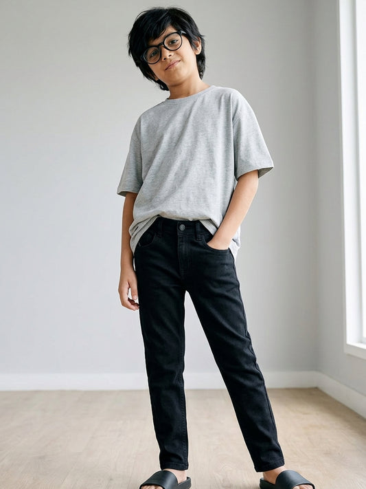 Boys Slim Fit Black Casual Jeans
