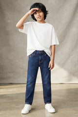 Boys Dark Blue Cotton Slim Fit Jeans