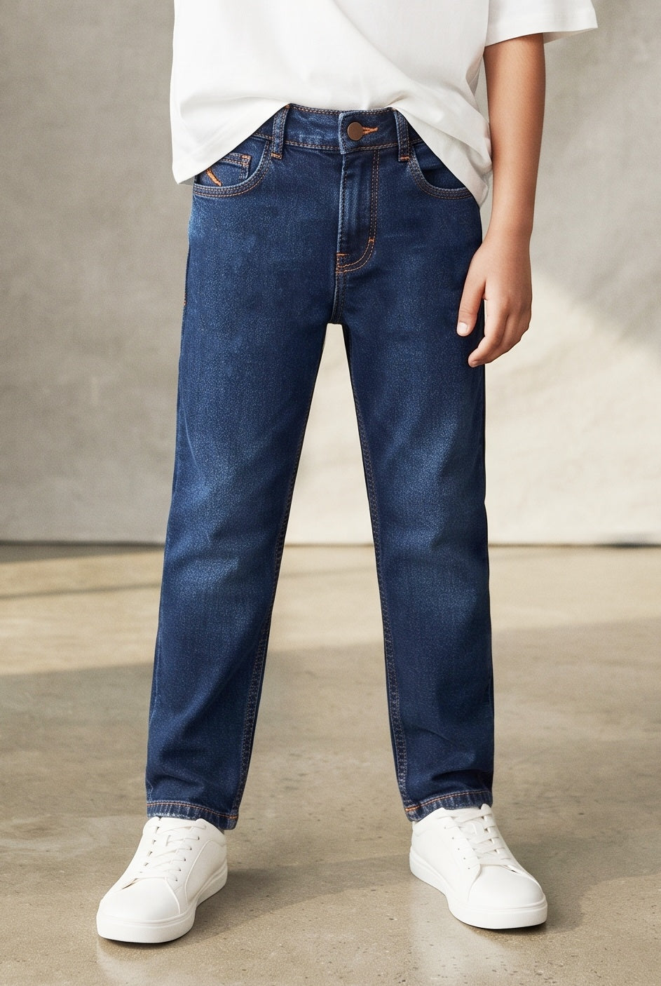 Boys Dark Blue Cotton Slim Fit Jeans