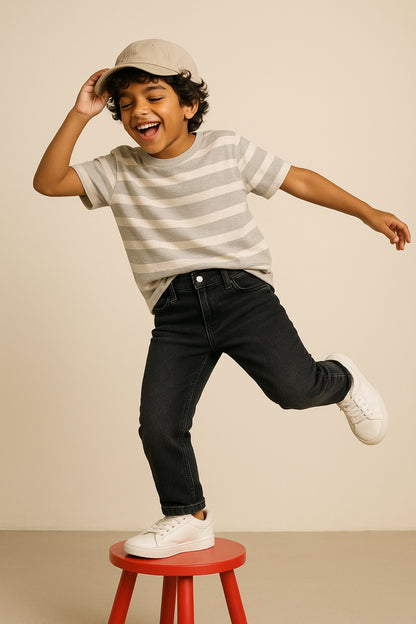 Boys Denim Lycra Dark Grey Washed Jeans