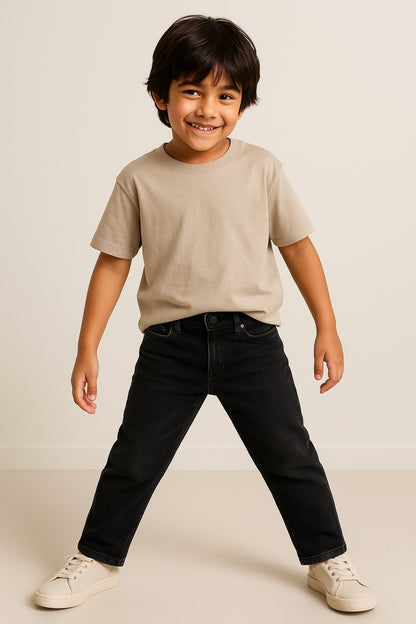 Boys Denim Lycra Dark Grey Washed Jeans