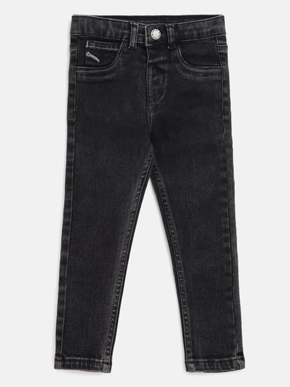 Boys Denim Lycra Dark Grey Washed Jeans