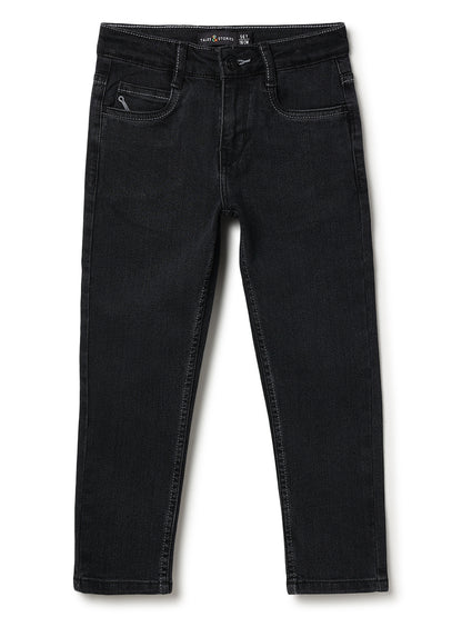 Boys Denim Lycra Dark Grey Washed Jeans