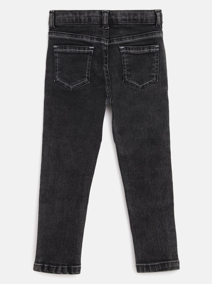 Boys Denim Lycra Dark Grey Washed Jeans