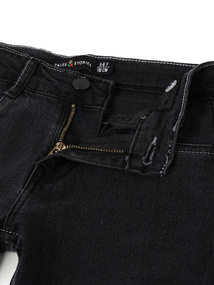 Boys Denim Lycra Dark Grey Washed Jeans