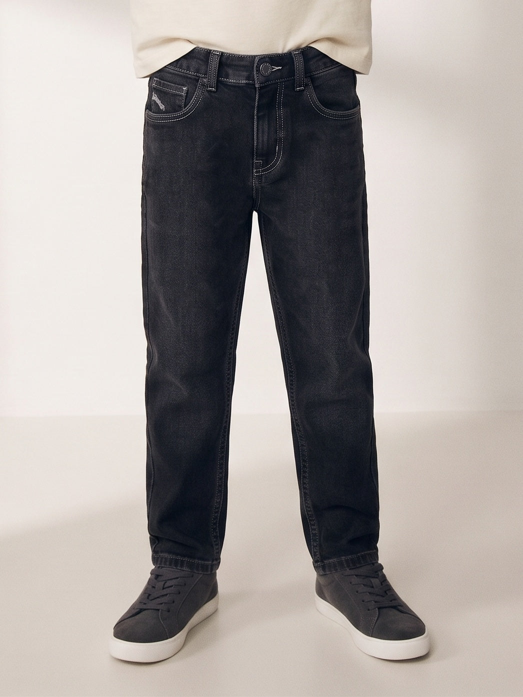 Boys Denim Lycra Dark Grey Washed Jeans