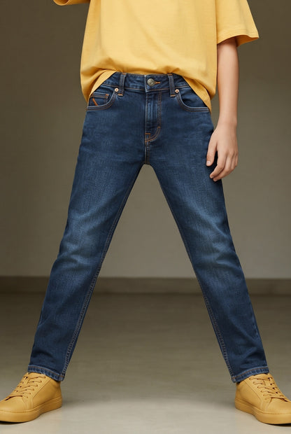Boys Dark Blue Slim Fit Denim Jeans