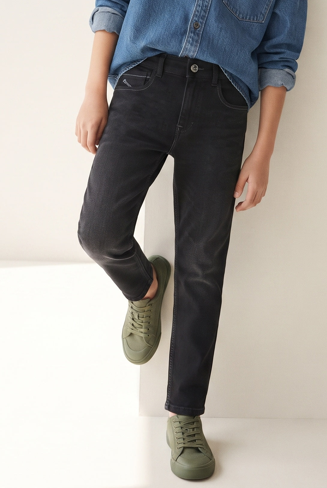 Boys Black Denim Slim Fit Jeans