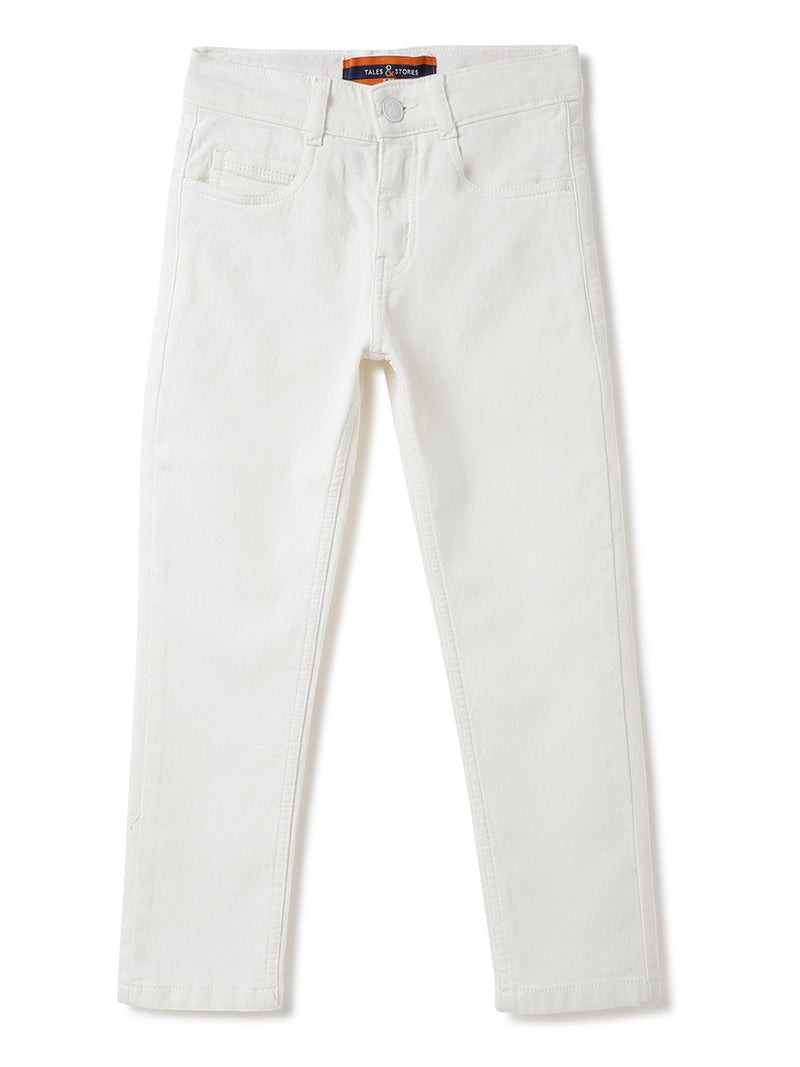 Boys White Denim Lycra Slim fit Jeans