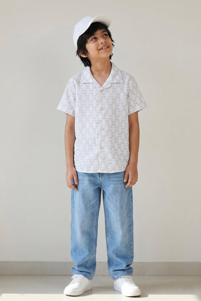 Boys White Printed Casual Shirt