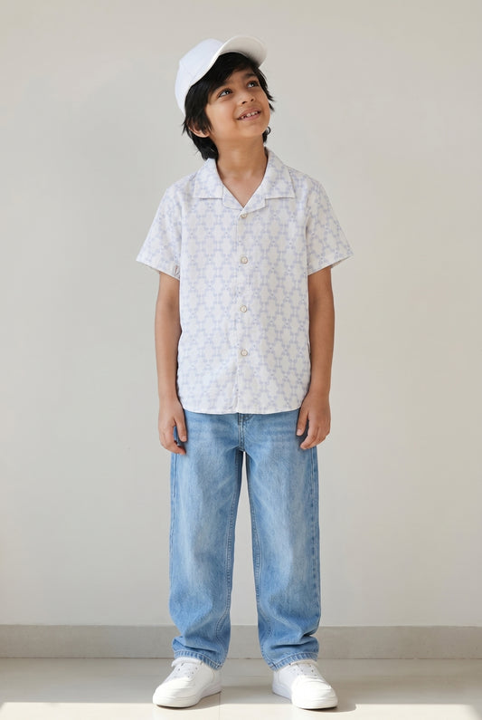 Boys White Printed Casual Shirt