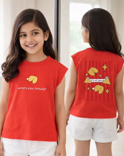Girls Red Printed Crop Top