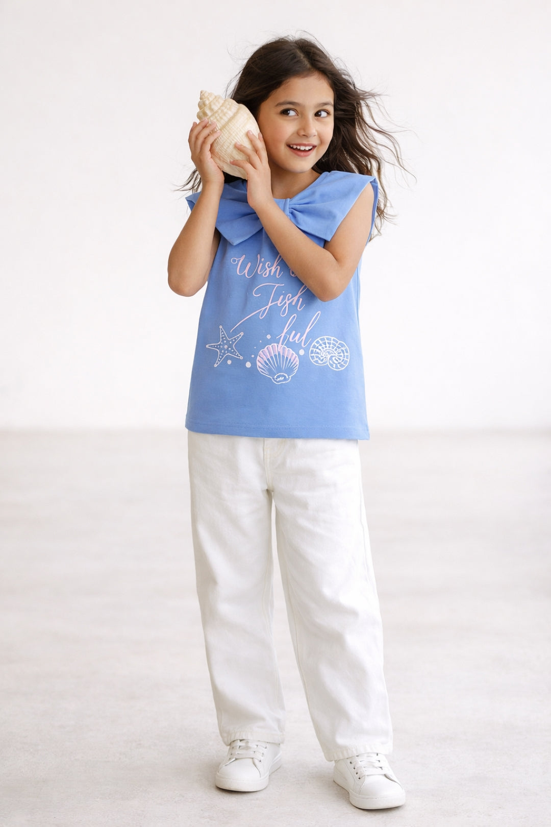 Girls Blue Embroidered Crop Top