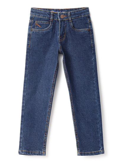 Boys Dark Blue Cotton Slim Fit Jeans