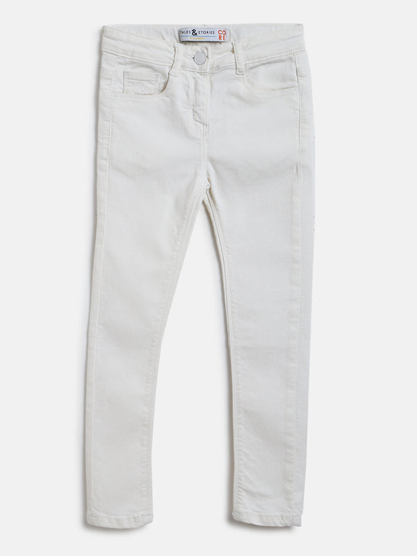 Girls White Slim fit Lycra Washed Jeans