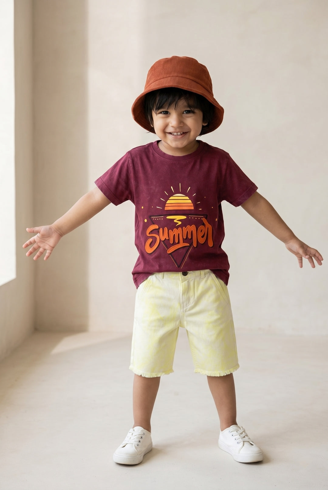 Boys Maroon T-Shirts and Yellow Shorts Clothing Set