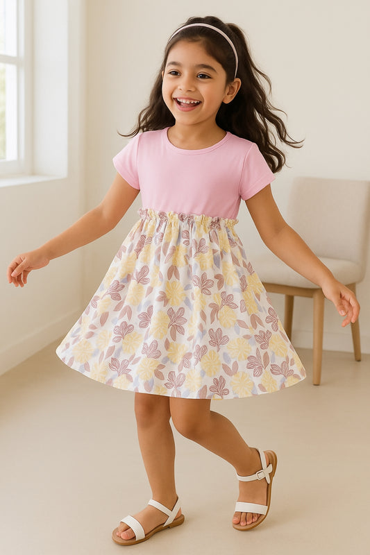 Girls Multicolored Leaf Printed Dress