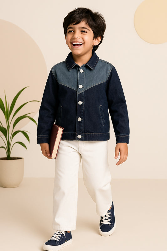 Boys Blue Denim Cotton Washed Full Sleeve Jacket