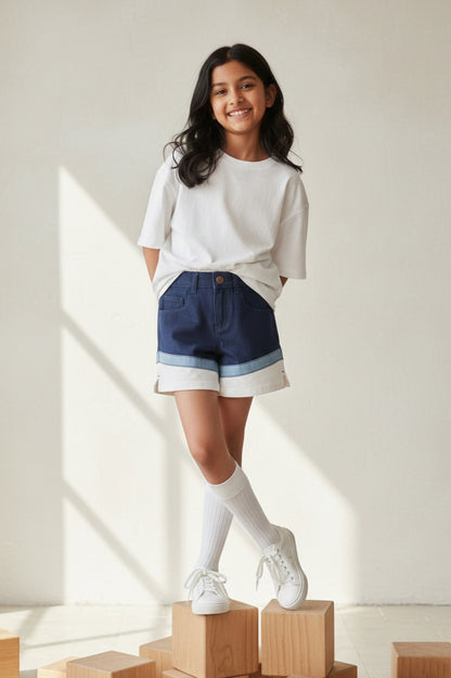 Girls Dark Blue Solid Lycra Shorts
