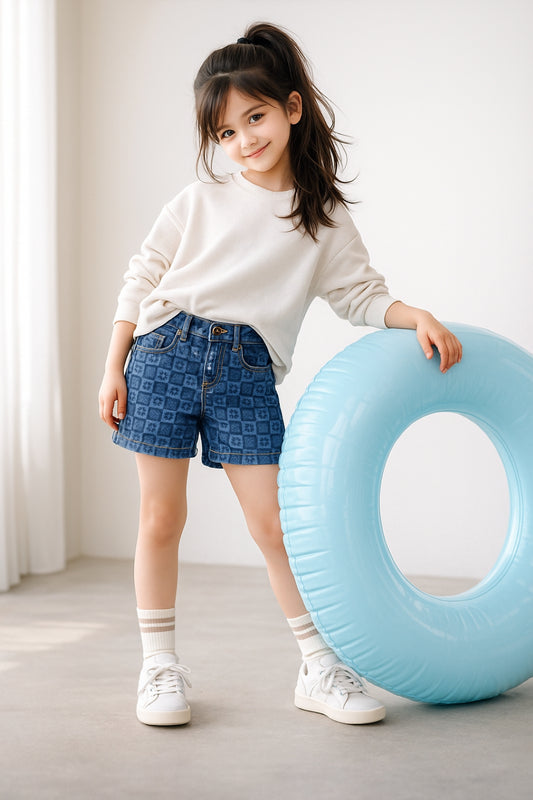 Girls Blue Printed Shorts