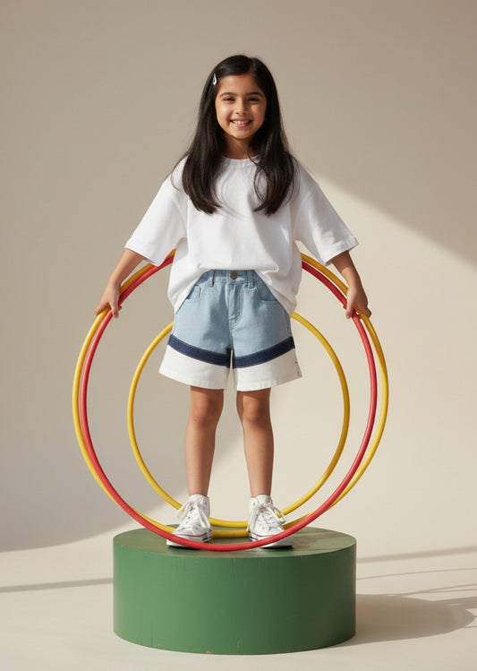 Girls Light Blue Lycra Solid Casual Shorts