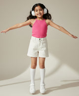 Girls White Solid Cotton Casual Shorts