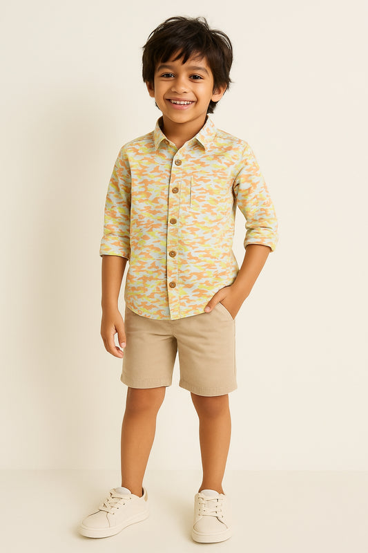 Boys Sky Blue Cotton Printed Full Sleeves Regular Fit Shirt
