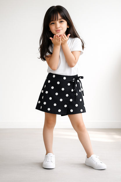 Girls Black Cotton Regular Fit Print Shorts