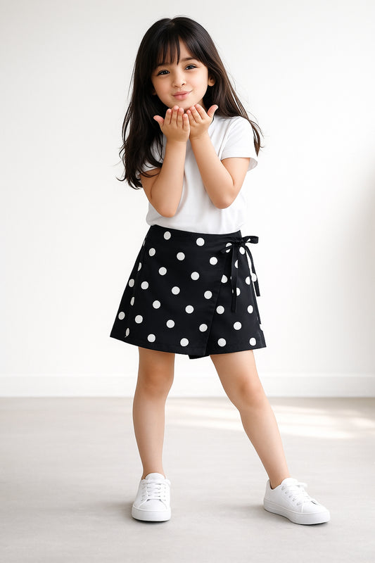 Girls Black Cotton Regular Fit Print Shorts