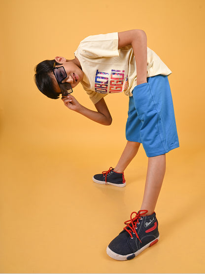 Boys Cotton Solid Royal Blue Regular Fit Bermuda Shorts