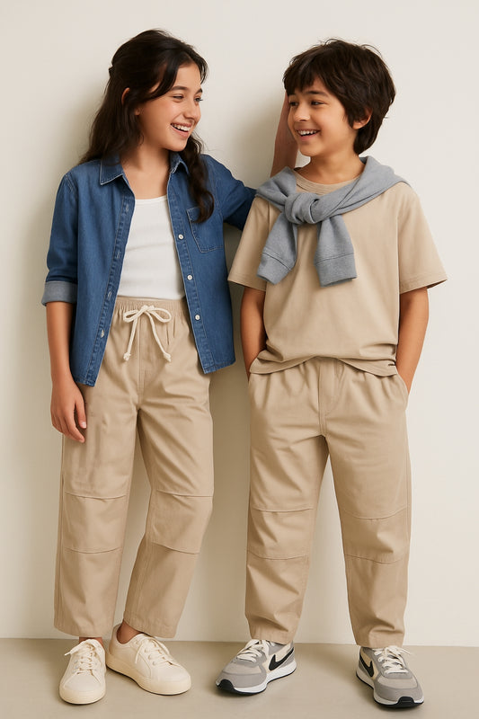 Boys & Girls Beige Cotton Parachute Pants