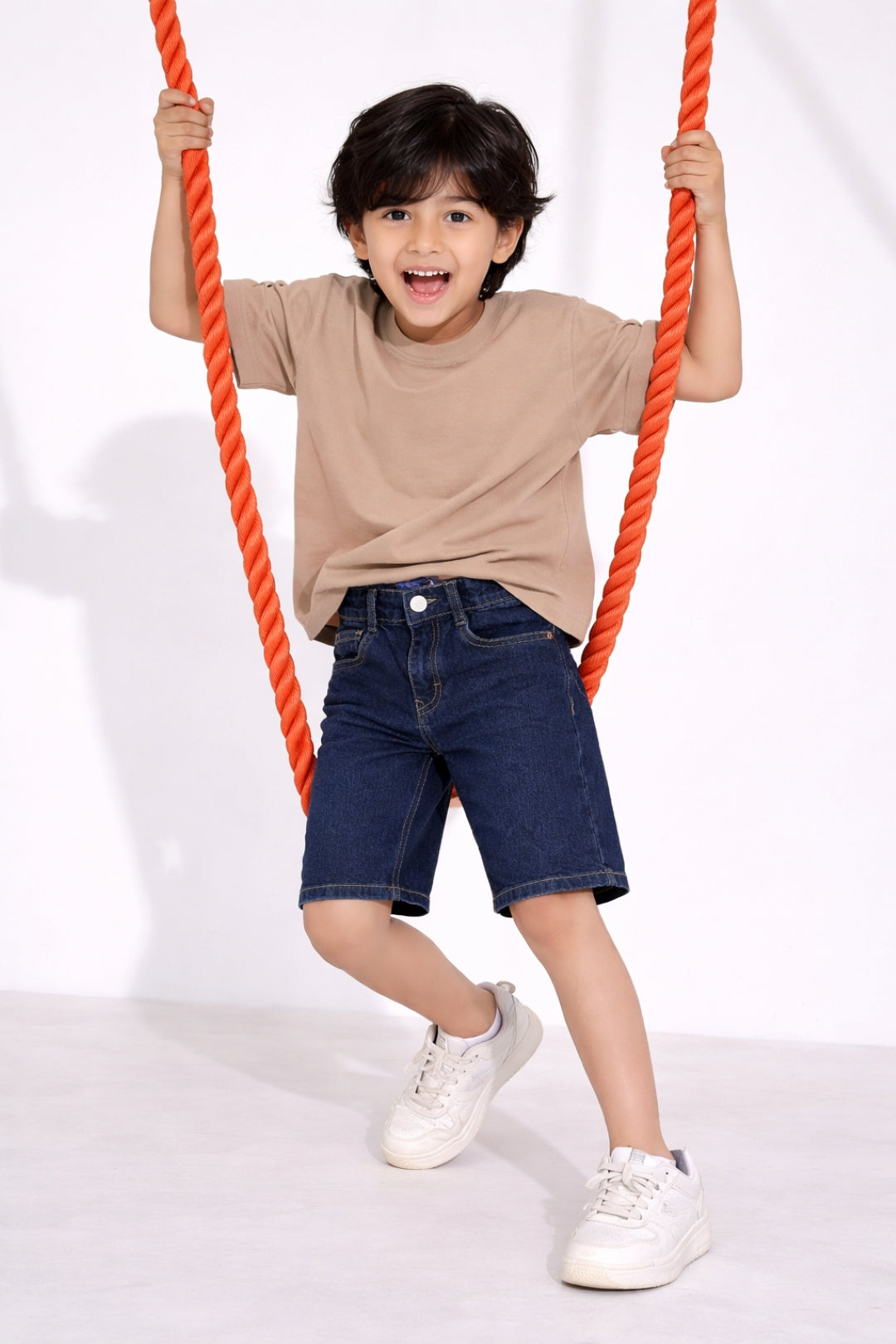 Boys Dark Blue Lycra Washed Bermuda