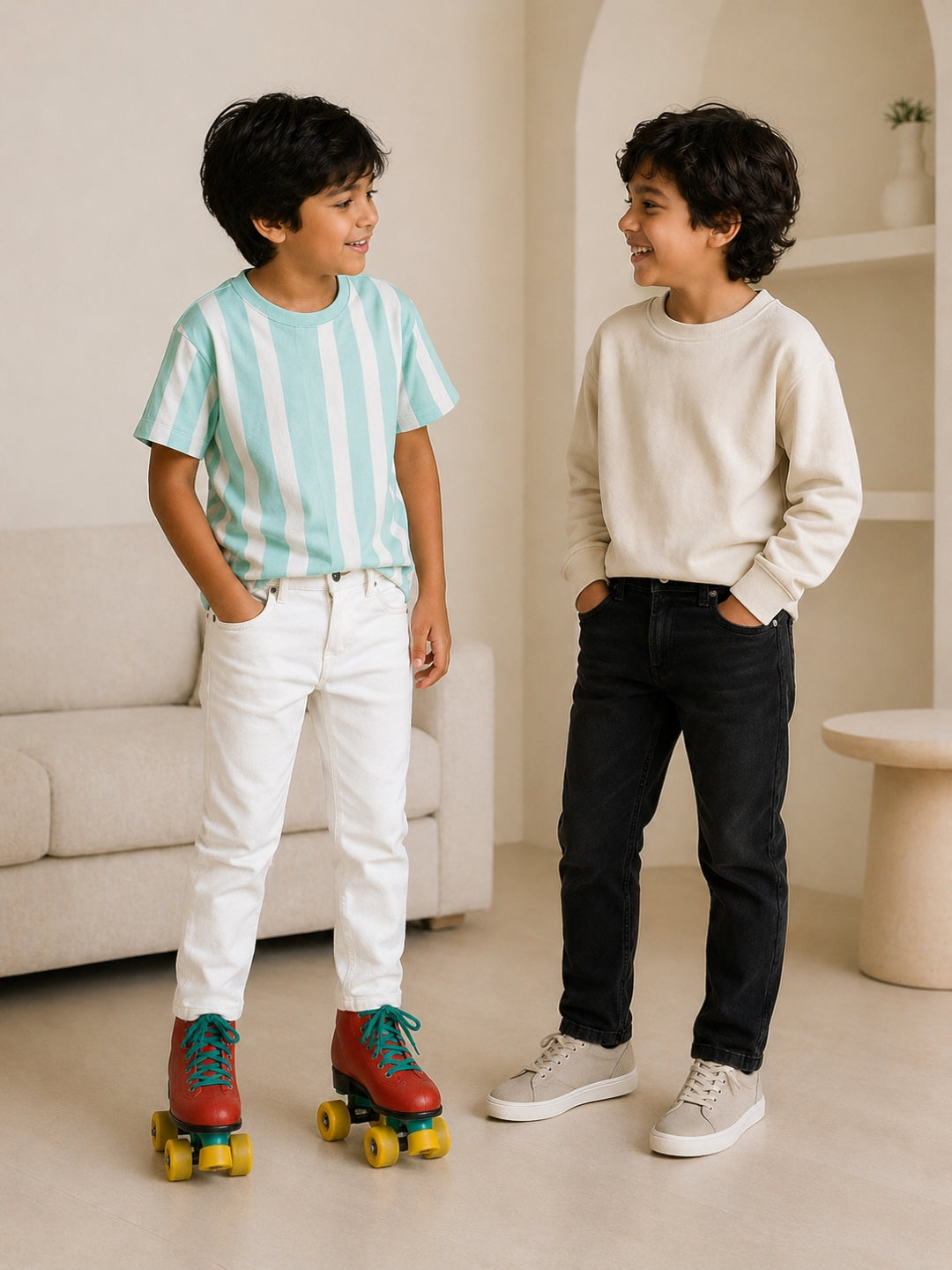 Boys Black & White Denim Slim Fit Stretchable Jeans (Pack of 2)