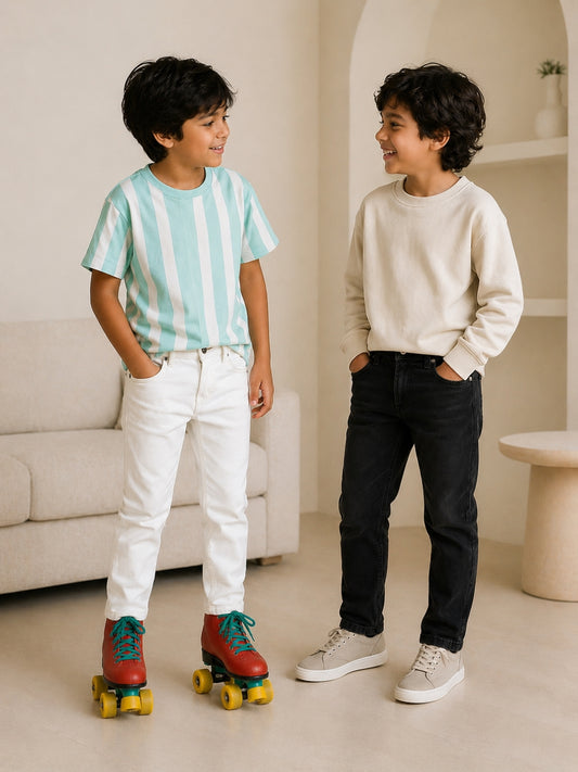 Boys Black & White Denim Slim Fit Stretchable Jeans (Pack of 2)