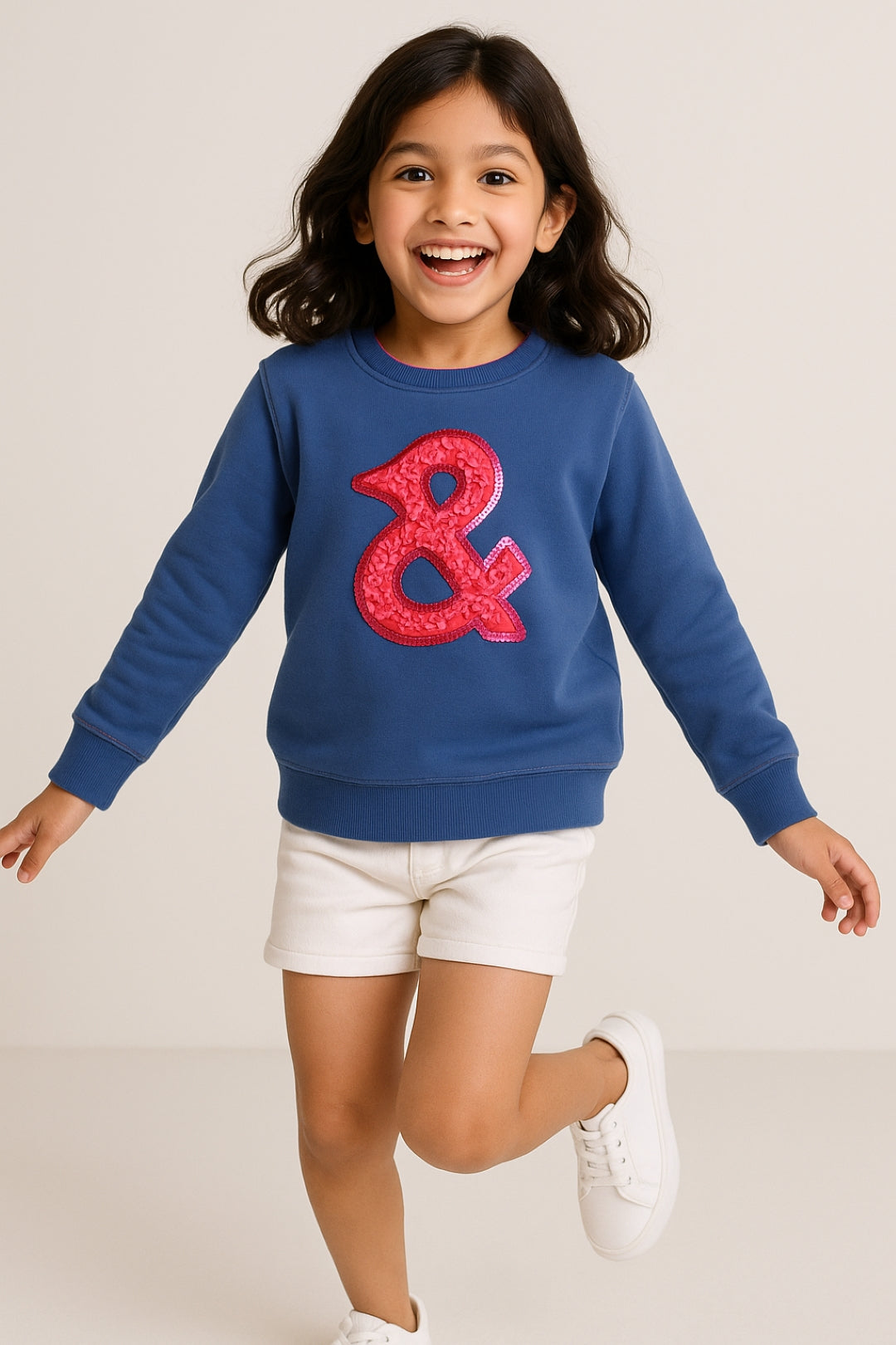 Girls Blue Embellished Cotton Sweatshirt