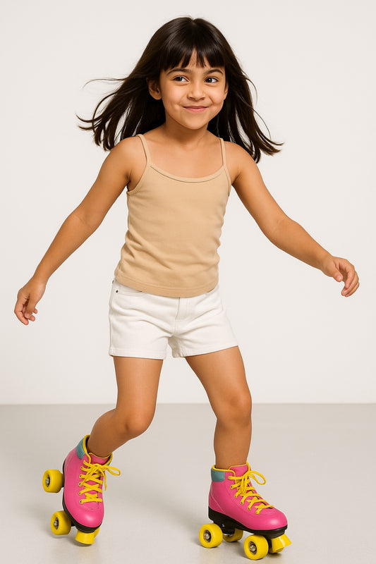Girls Beige Lycra Regular Fit Spaghetti Sleeve Solid Camisole