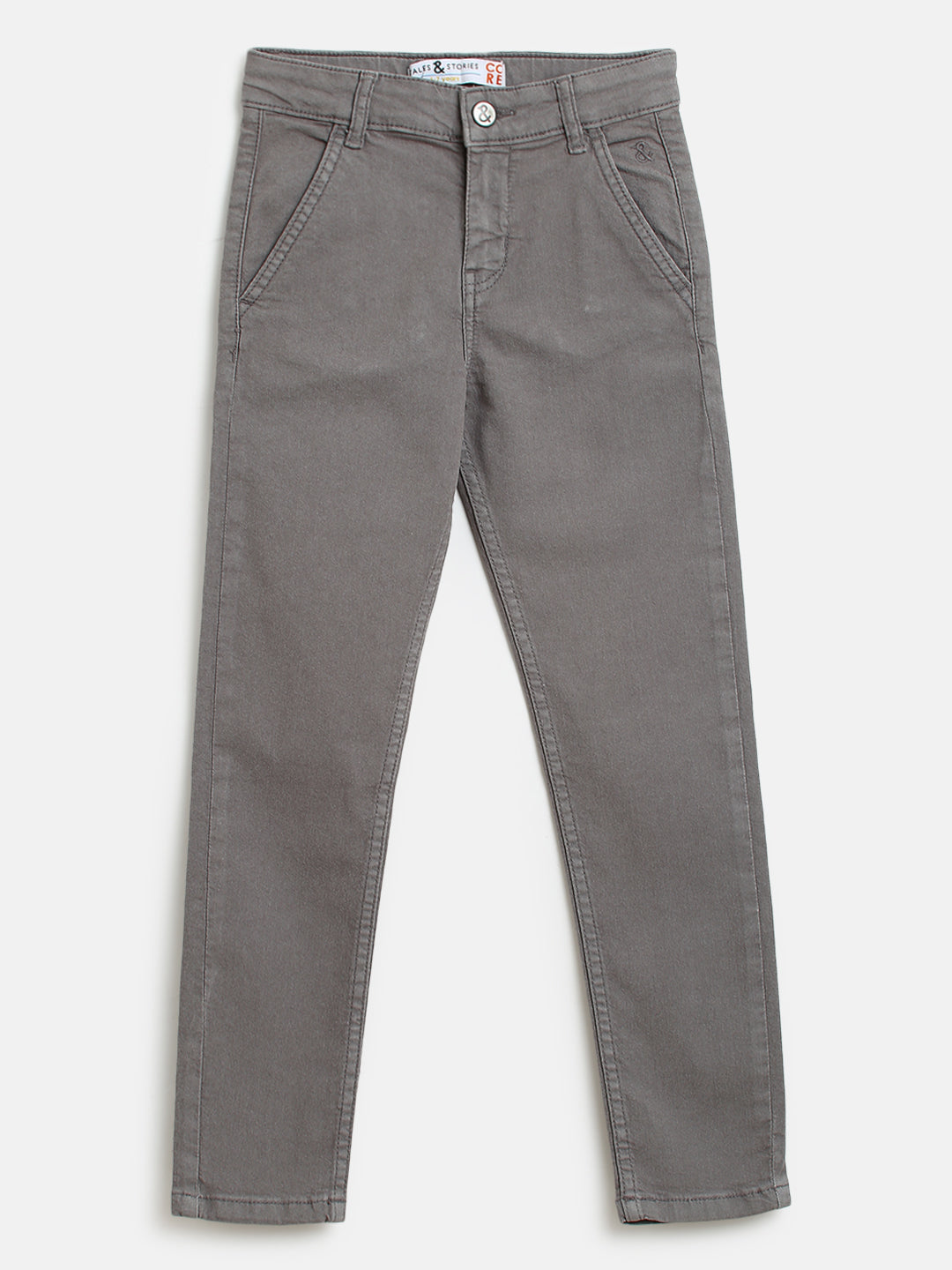 Boys Grey Slim Fit Cotton Solid Trouser