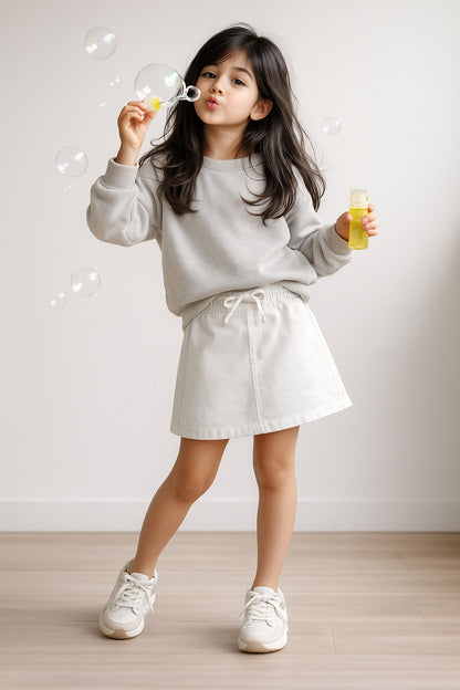 Girls White Cotton Solid Skirt