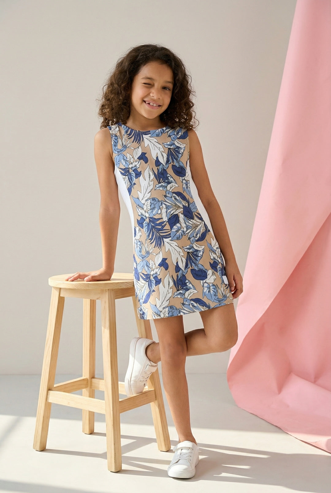Girls Beige Floral Dress