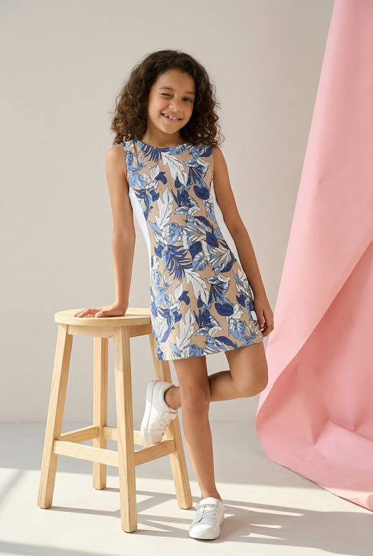 Girls Beige Floral Dress