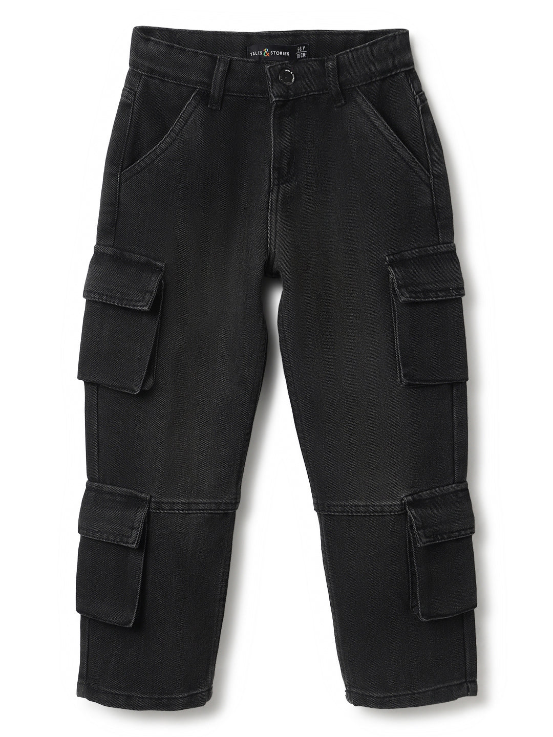 Boys Black Baggy Cargo Denim Jeans