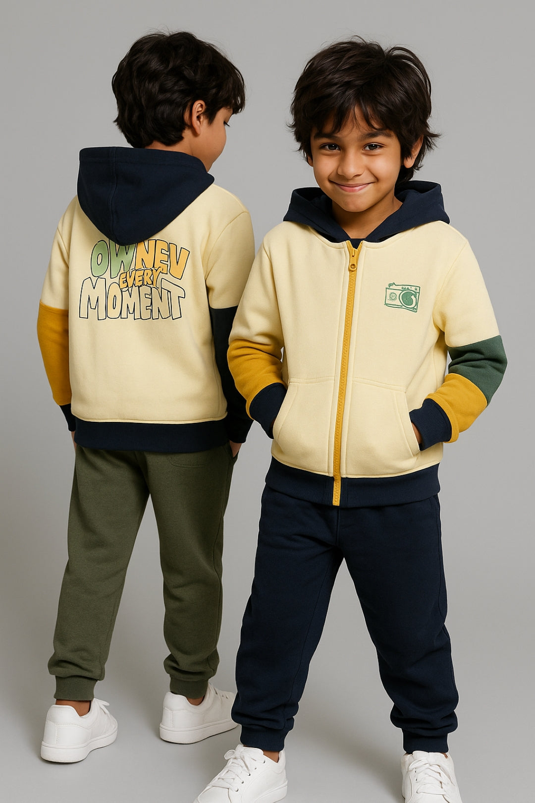 Boys Off White Cotton Printed Hooded Oversized Sweatshirt