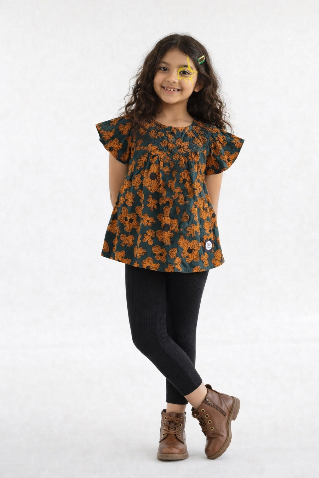 Girls Mustard Floral Print Top