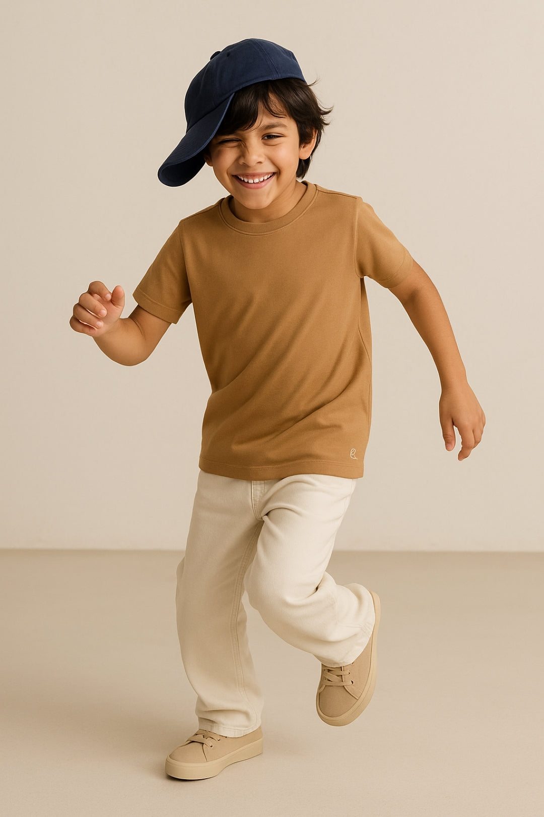 Boys Brown Solid Cotton T-shirt